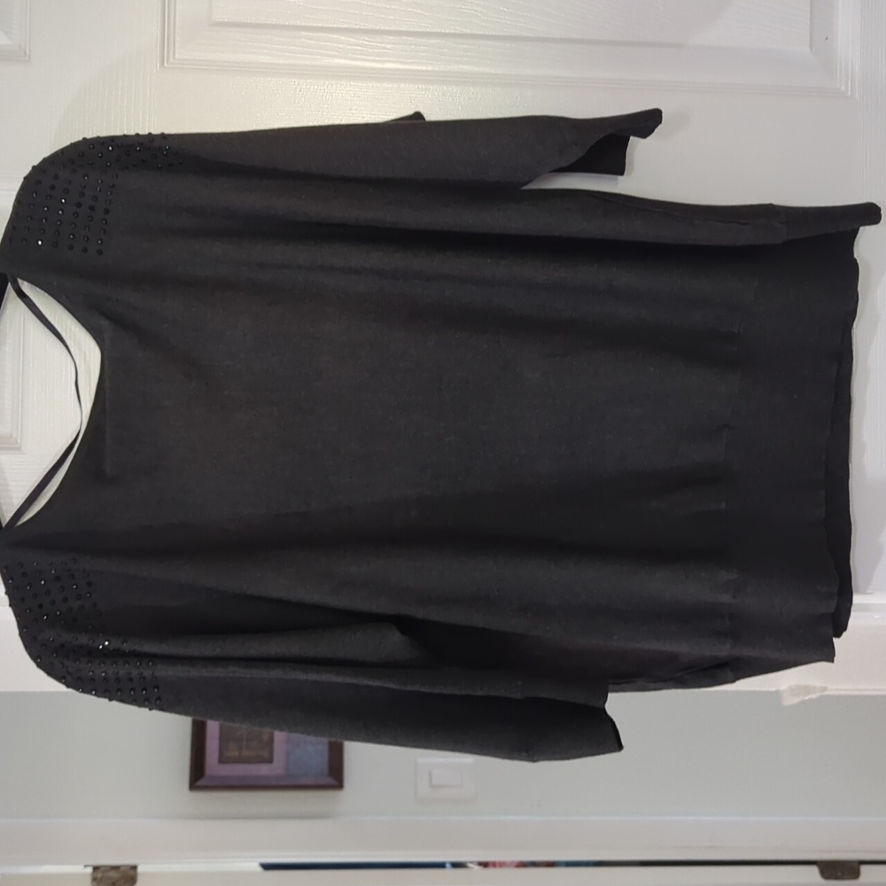 NWT CABLE & GAUGE RHINESTONE SHOULDER, 3/4 SLEEVE SIZE 1X DARK GRAY SWEATER - Picture 5 of 7